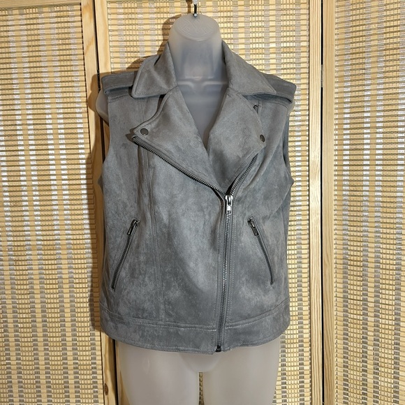 Philosophy Gray Zip Front Faux Leather Moto Vest Zippered Pockets Medium New NWT - Picture 2 of 16